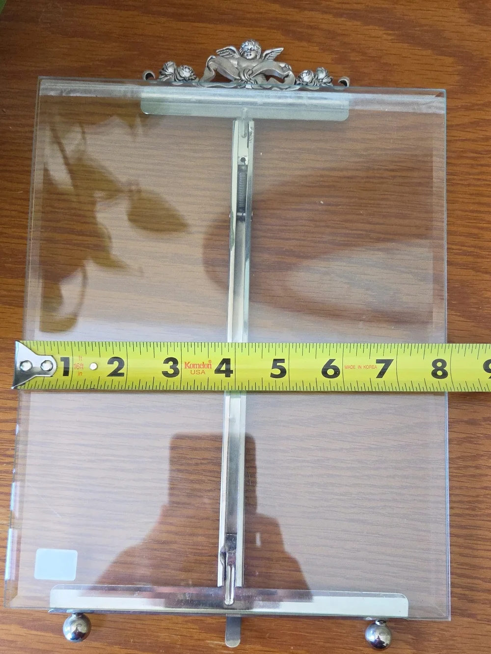 Clear Glass/Acrylic 8x10 Easel Display Frame with Silver Cherup & Roses Accent